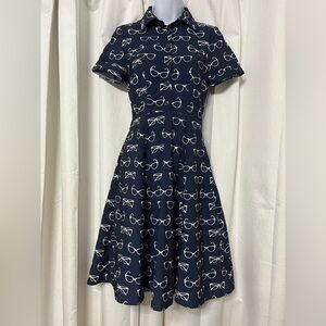 eShakti Women’s Eyeglass Print Crepe Shirt dress Size 0 NWOT